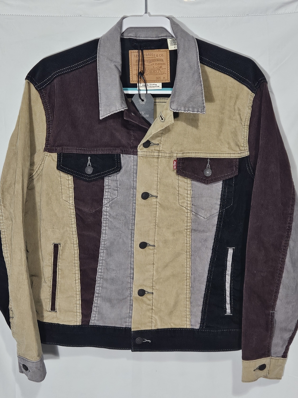 Levi’s Premium Colorblock Corduroy Patchwork Trucker Jacket Men’s Medium Stretch
